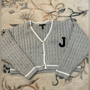 Varsity Cropped Knit Button Up Cardigan